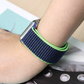 Closeup of Model's Wrist, Wearing a  Neon Green and Midnight Blue Color Duos Nylon Sport Loop Band with Apple Watch.