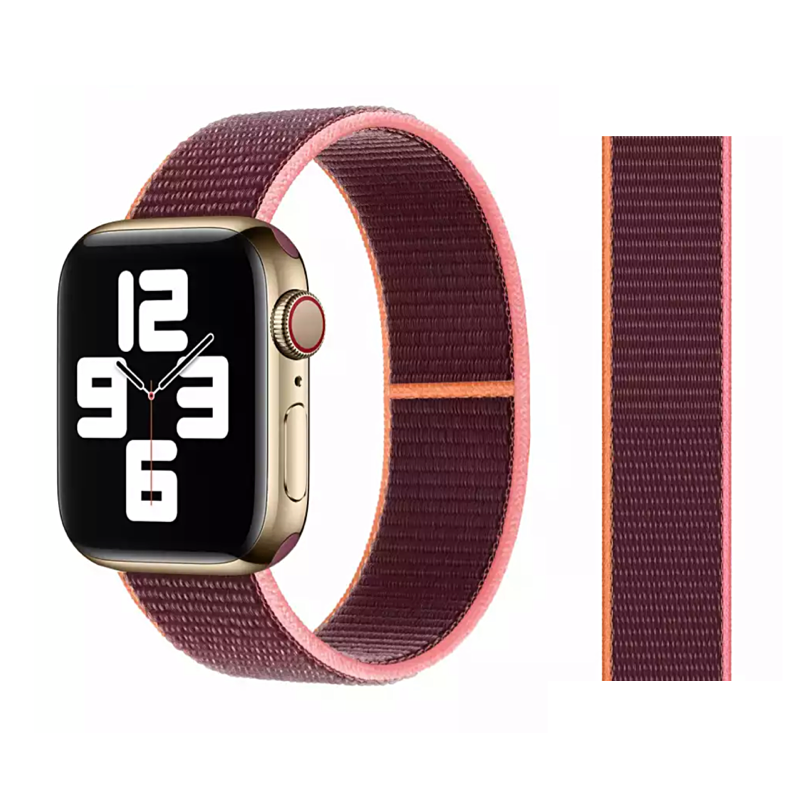 Plum Purple, Orange, and Pink Color Duos Nylon Sport Loop Band for Apple Watch.