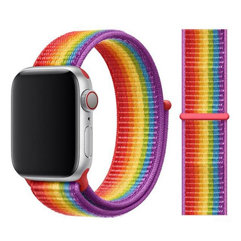 Pride Edition Bright Rainbow Color Duos Nylon Sport Loop Band for Apple Watch.