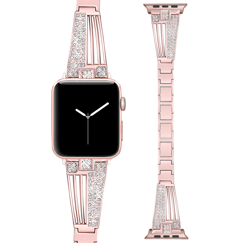 Pink Designer Inspired Diamond Bracelet Band for Apple Watch - Flat View.