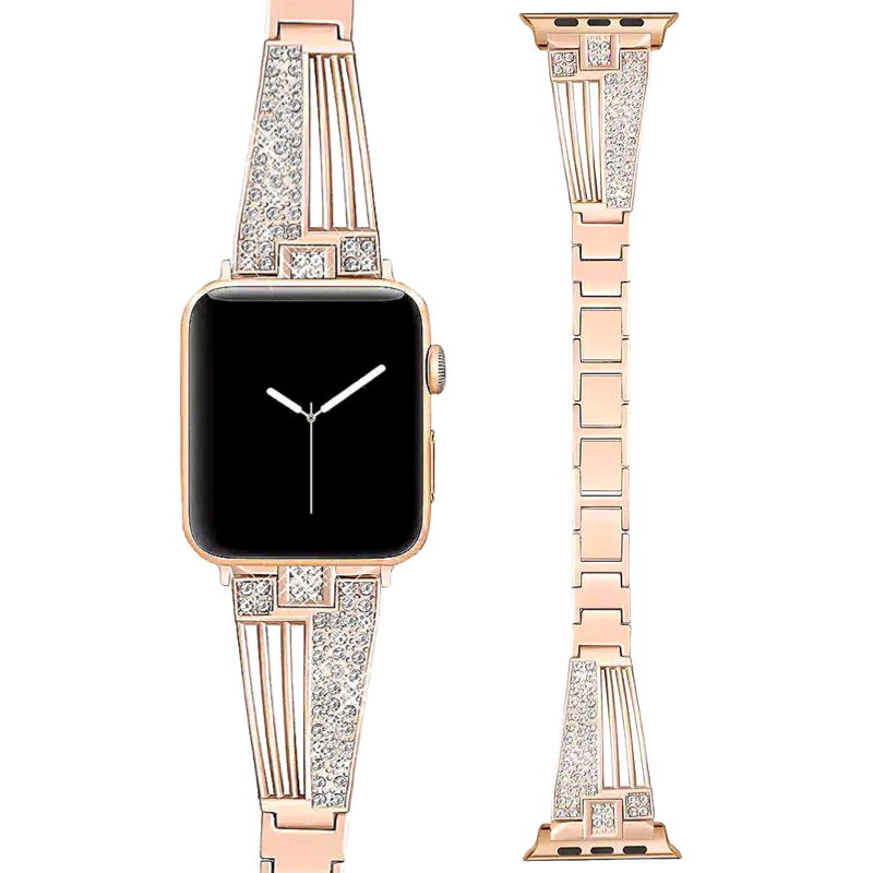 Rose Gold Designer Inspired Diamond Bracelet Band for Apple Watch - Flat View.