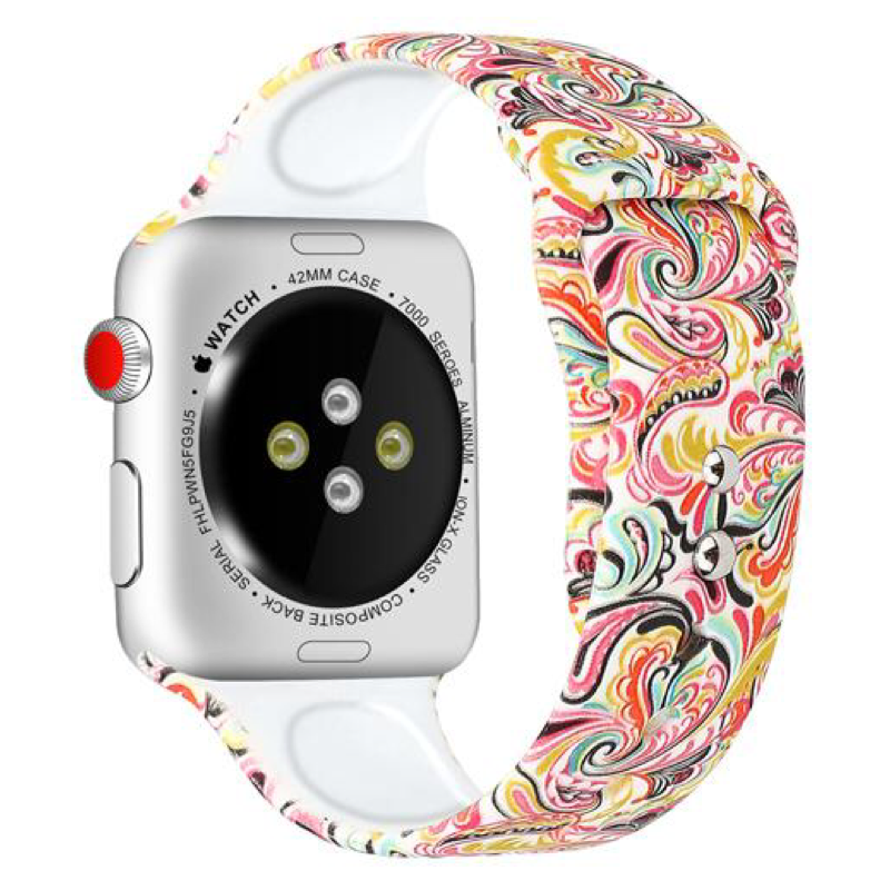 Pastel Multicolor Paisley Pattern Designer Silicone Sport Replacement Apple Watch Band.