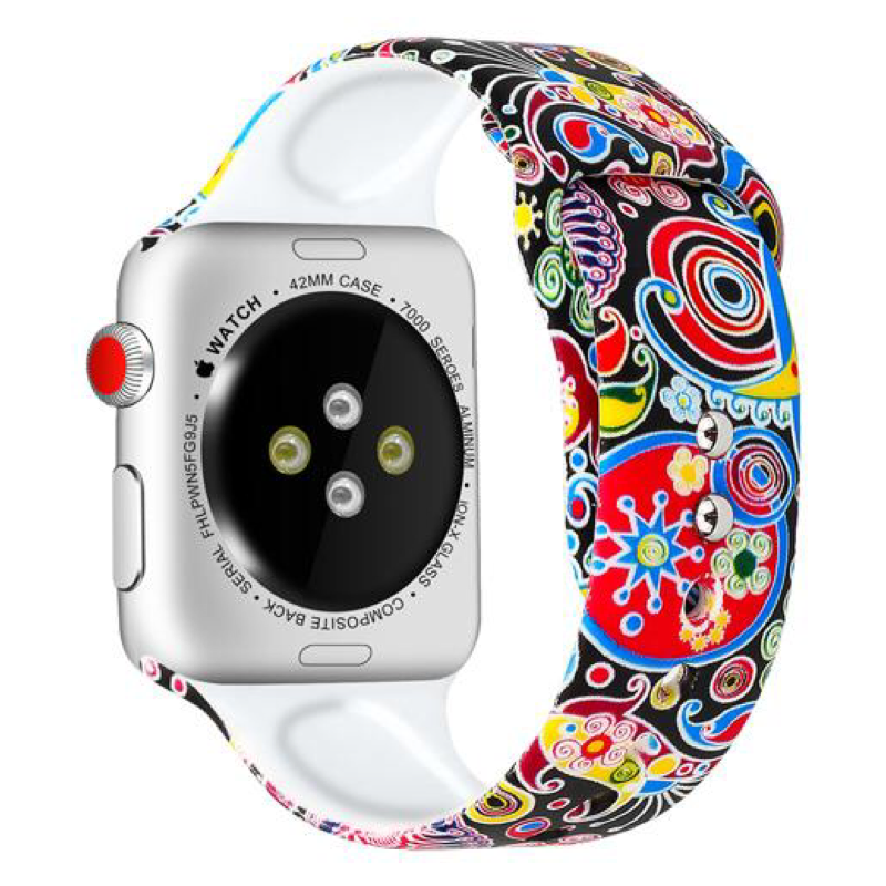 Abstract Shapes with Bold Colors on Black Background Pop Pattern Designer Silicone Sport Replacement Apple Watch Band.