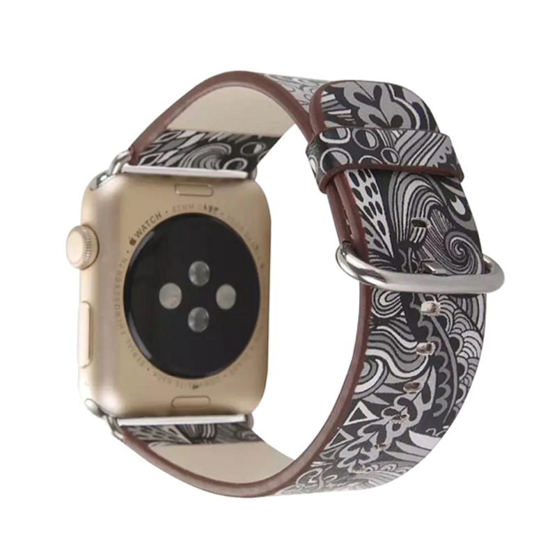 Charcoal Abstract Floral Pattern Flower Printed Leather Band for Apple Watch.
