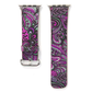 Purple Abstract Floral Pattern Flower Printed Leather Band for Apple Watch - Flat View.