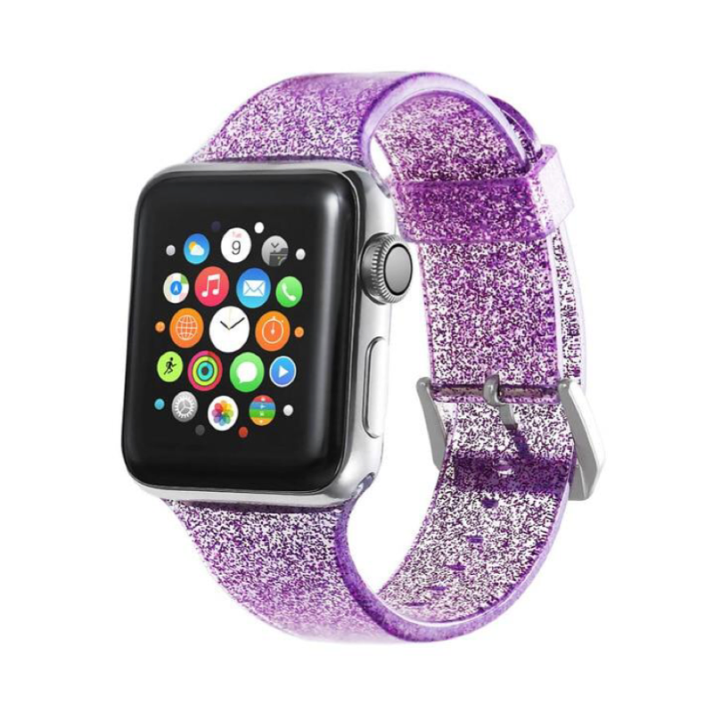 Purple Glitter Silicone Sport Band for Apple Watch.