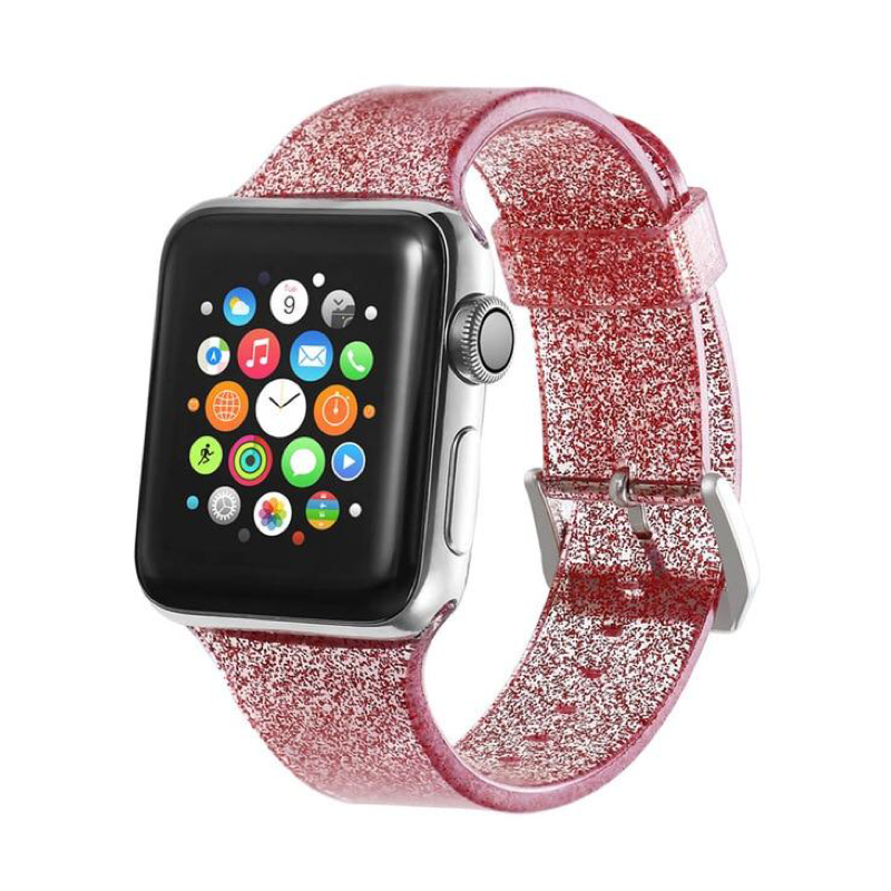 Red Glitter Silicone Sport Band for Apple Watch.