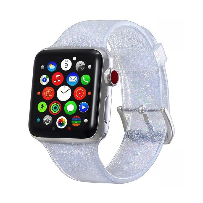 Silver Glitter Silicone Sport Band for Apple Watch.