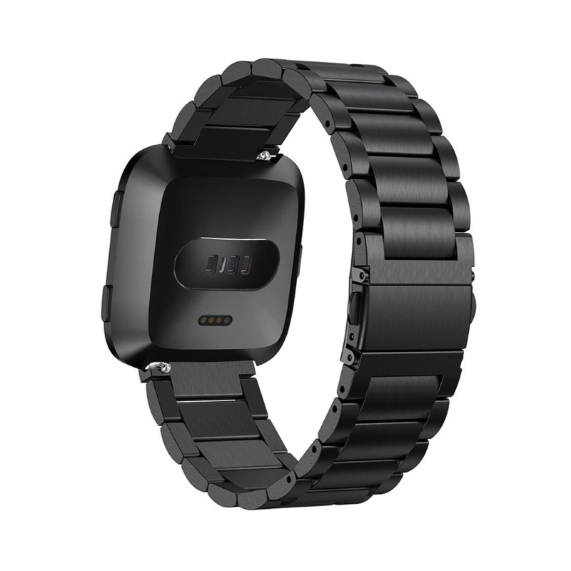 Black Link Style Bracelet Band for Fitbit Versa - Back View.