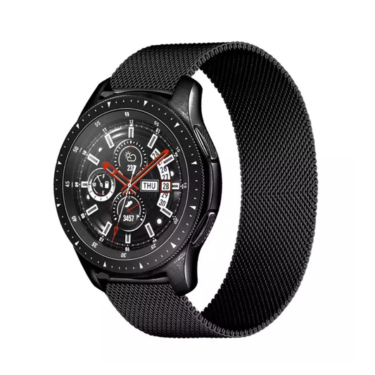 Black Milanese Universal Watch Band on Samsung Galaxy Watch.