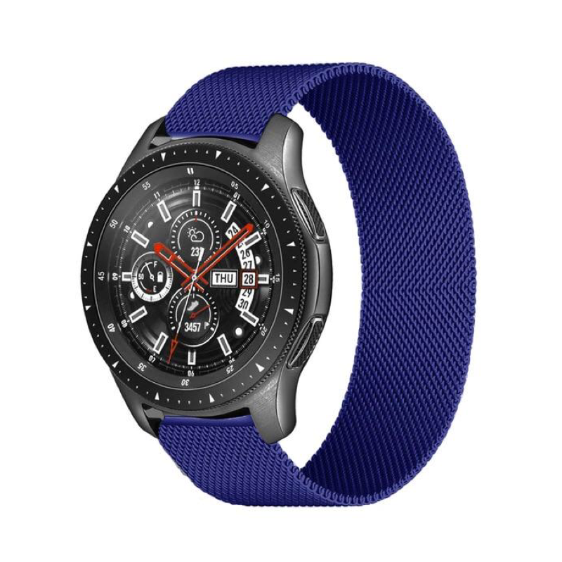 Blue Milanese Universal Watch Band on Samsung Galaxy Watch.