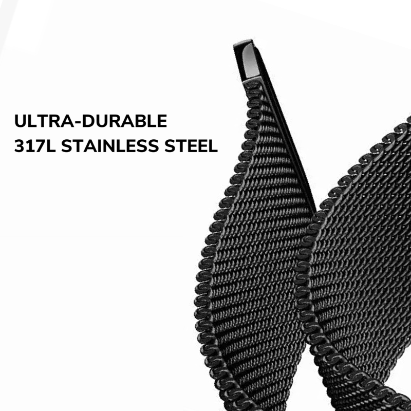 Closeup of Milanese Universal Watch Band, Featuring Ultra-Durable 317L Stainless Steel.