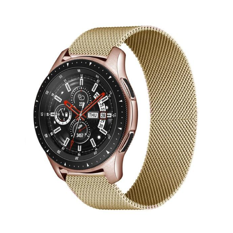 Gold Milanese Universal Watch Band on Samsung Galaxy Watch.