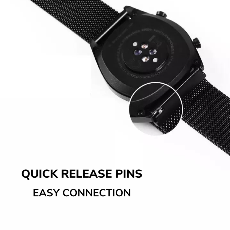 Closeup of Milanese Universal Watch Band, Featuring Quick Release Pins for Easy Connection.