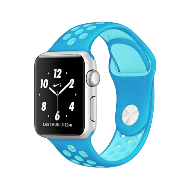 Aruba Blue and Caribbean Blue Nike Style Silicone Sport Band for Apple Watch.