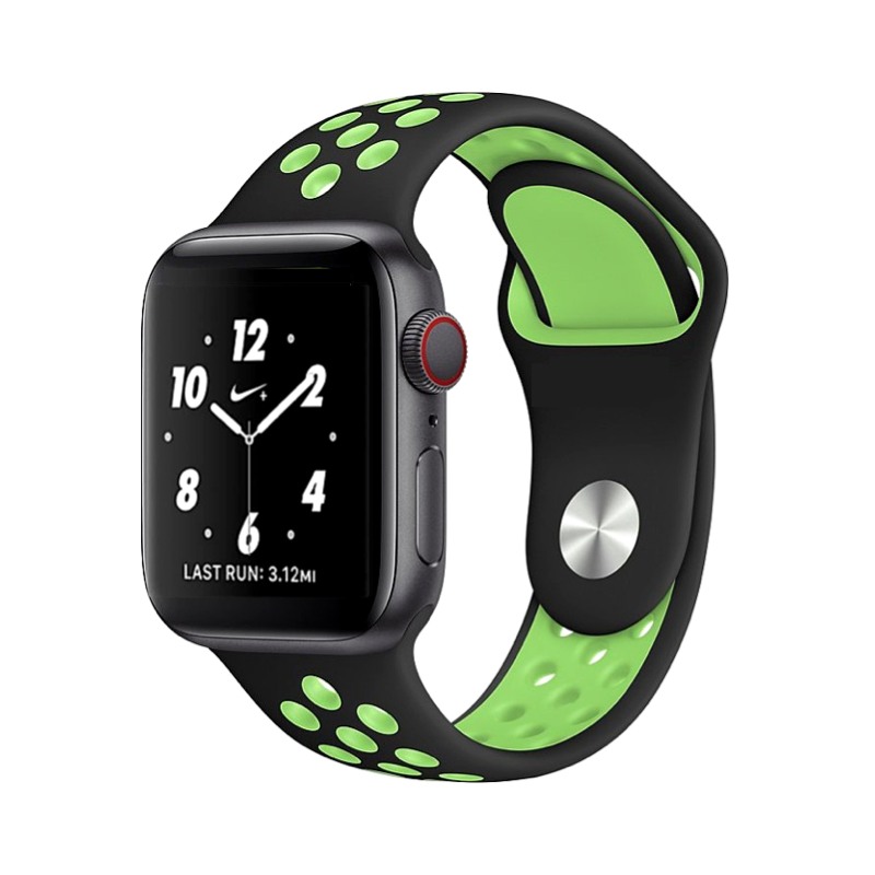 Black and Lime Blast Green Nike Style Silicone Sport Band for Apple Watch.