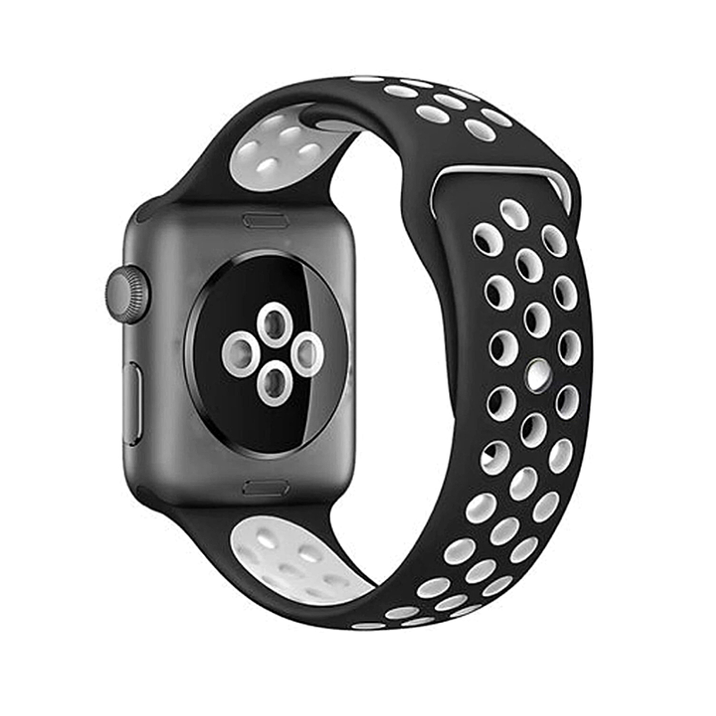Black and White Nike Style Silicone Sport Band for Apple Watch - Back View.