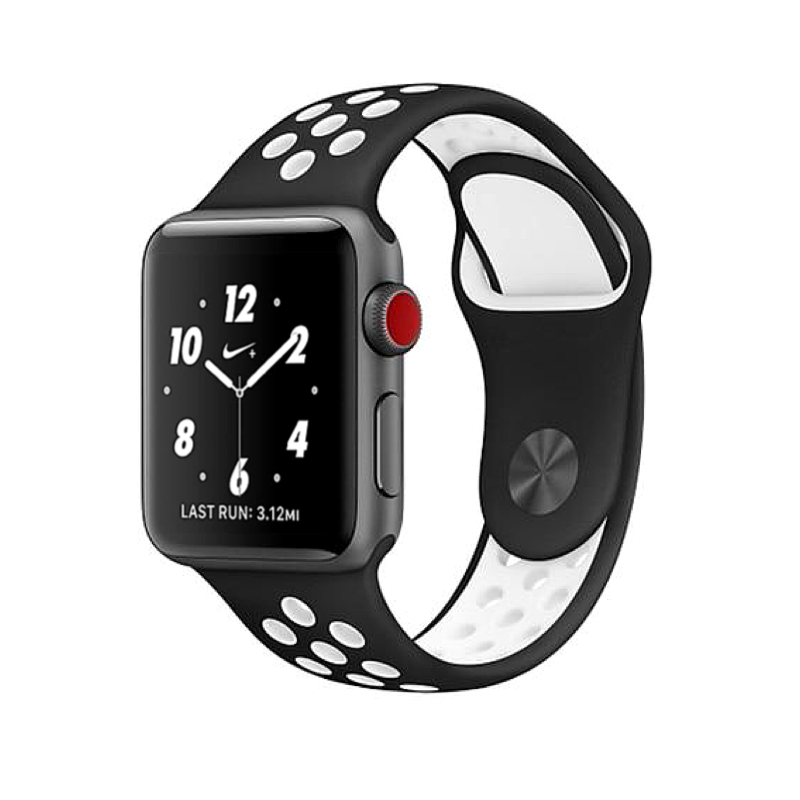Black and White Nike Style Silicone Sport Band for Apple Watch.