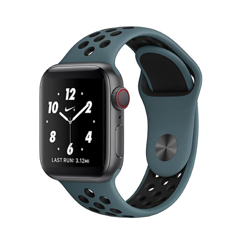 Celestial Teal and Black Nike Style Silicone Sport Band for Apple Watch.