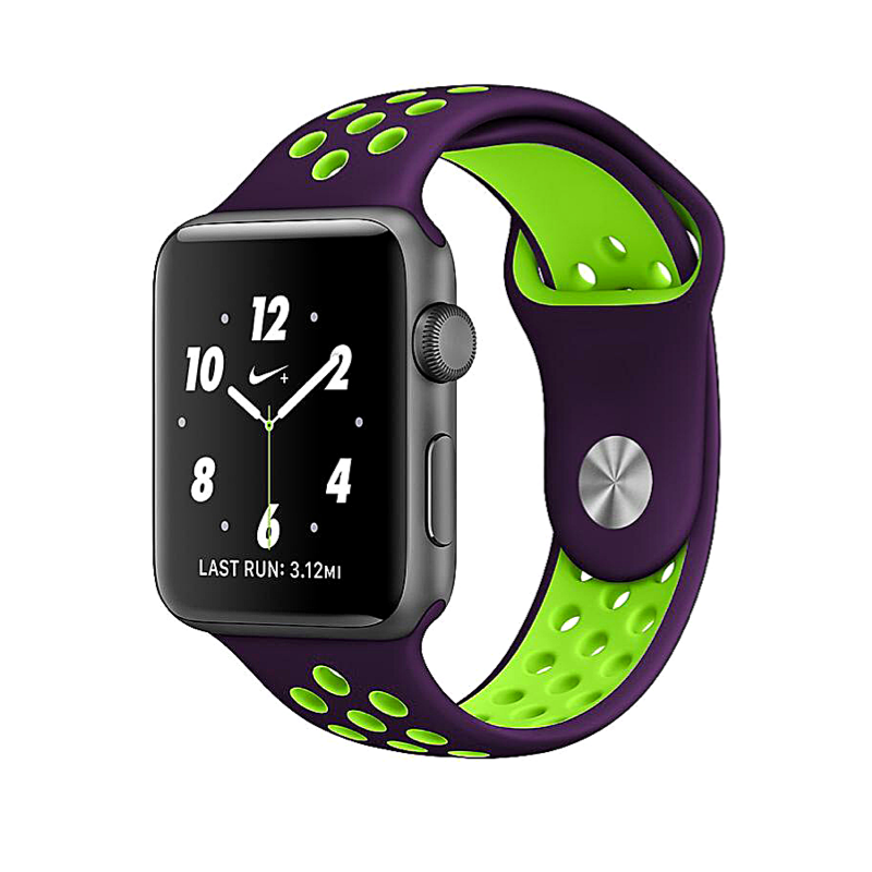 Deep Purple and Lime Green Nike Style Silicone Sport Band for Apple Watch.