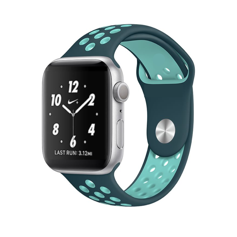 Midnight Turquoise and Aurora Green Nike Style Silicone Sport Band for Apple Watch.