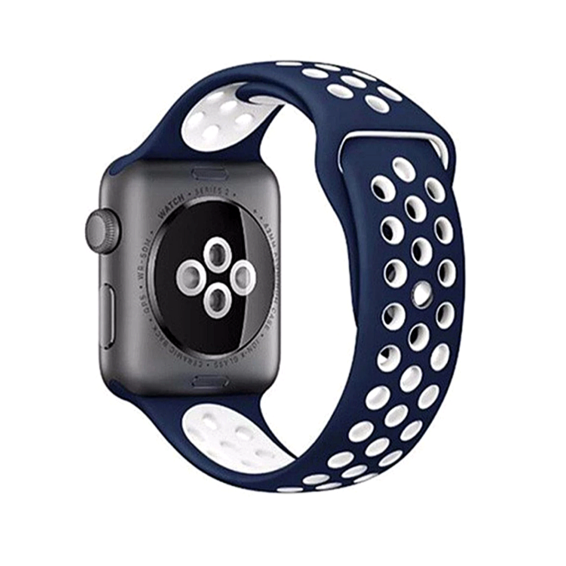 Navy Blue and White Nike Style Silicone Sport Band for Apple Watch - Back View.
