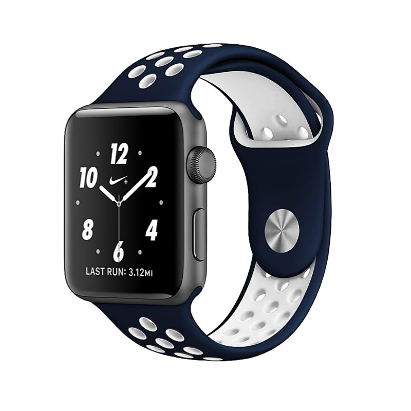 Navy Blue and White Nike Style Silicone Sport Band for Apple Watch.