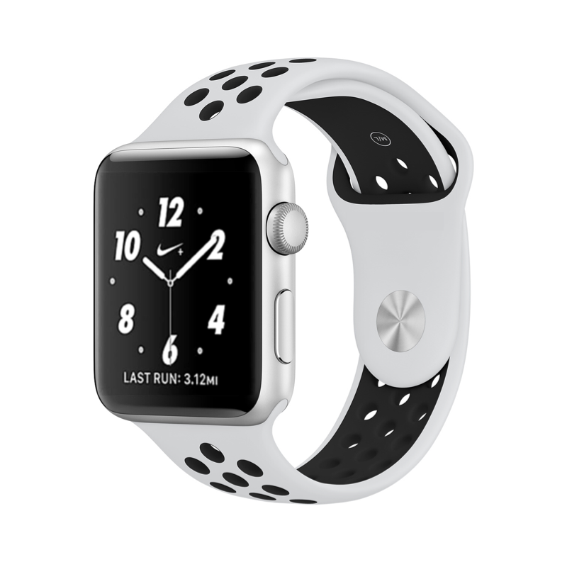 Pure Platinum White and Black Nike Style Silicone Sport Band for Apple Watch.