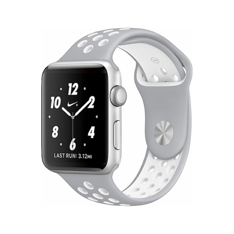 Silver Gray and White Nike Style Silicone Sport Band for Apple Watch.