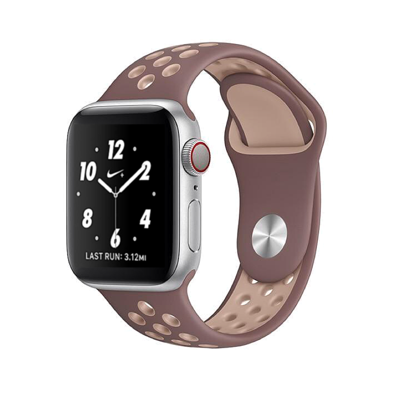 Smokey Mauve Pink and Particle Beige Nike Style Silicone Sport Band for Apple Watch.