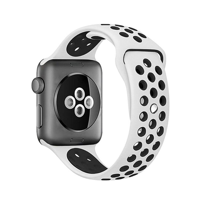 Pure Platinum White and Black Nike Style Silicone Sport Band for Apple Watch - Back View.