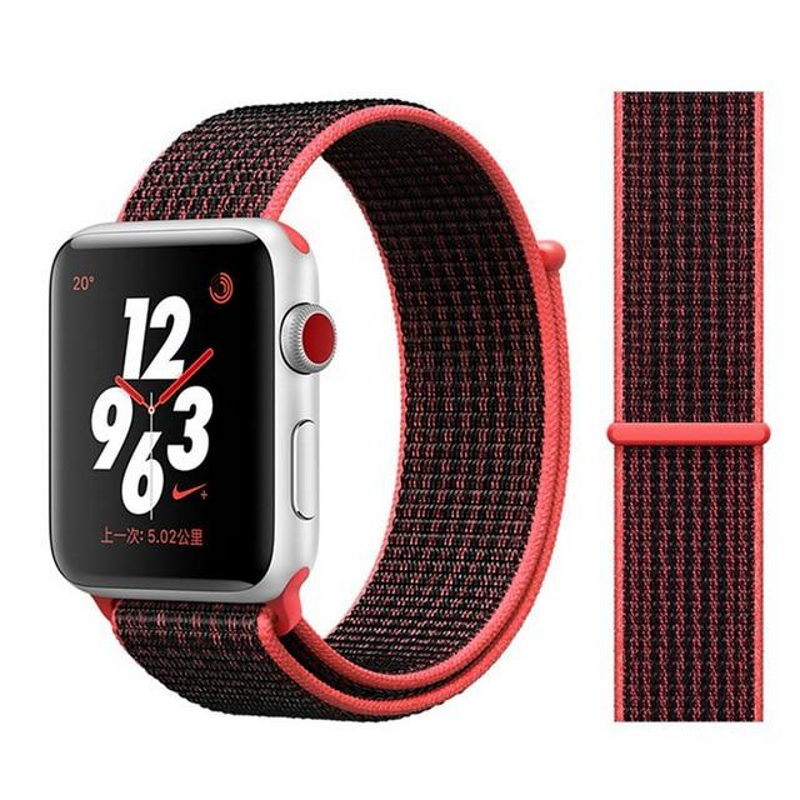 Black and Red Nylon Sport Loop Band for Apple Watch.