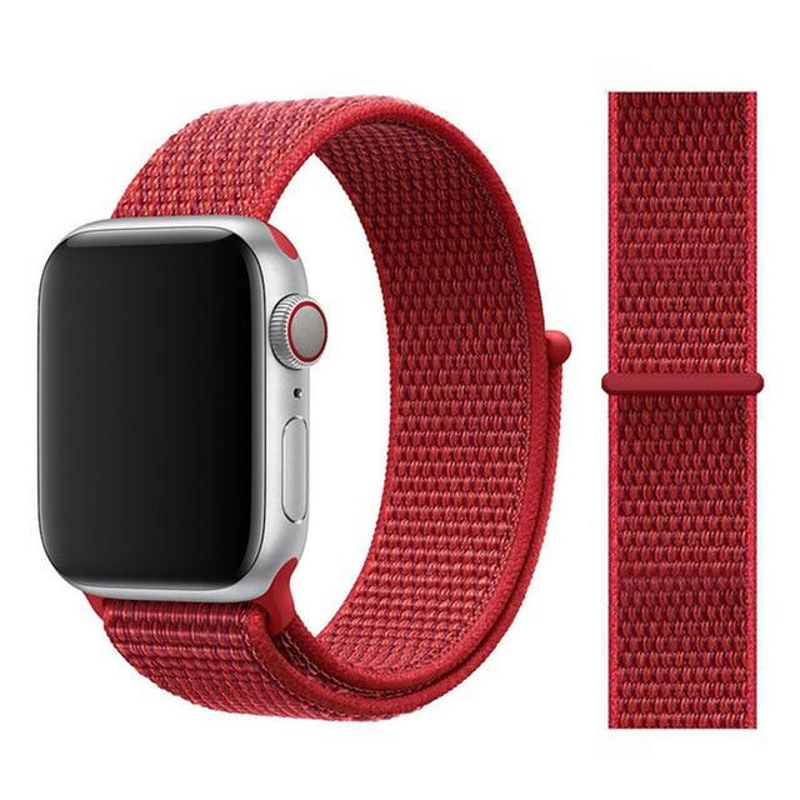 Cherry Red Nylon Sport Loop Band for Apple Watch.