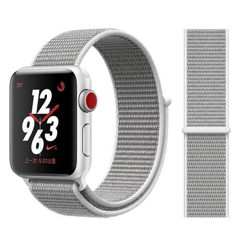 Pearl White Nylon Sport Loop Band for Apple Watch.