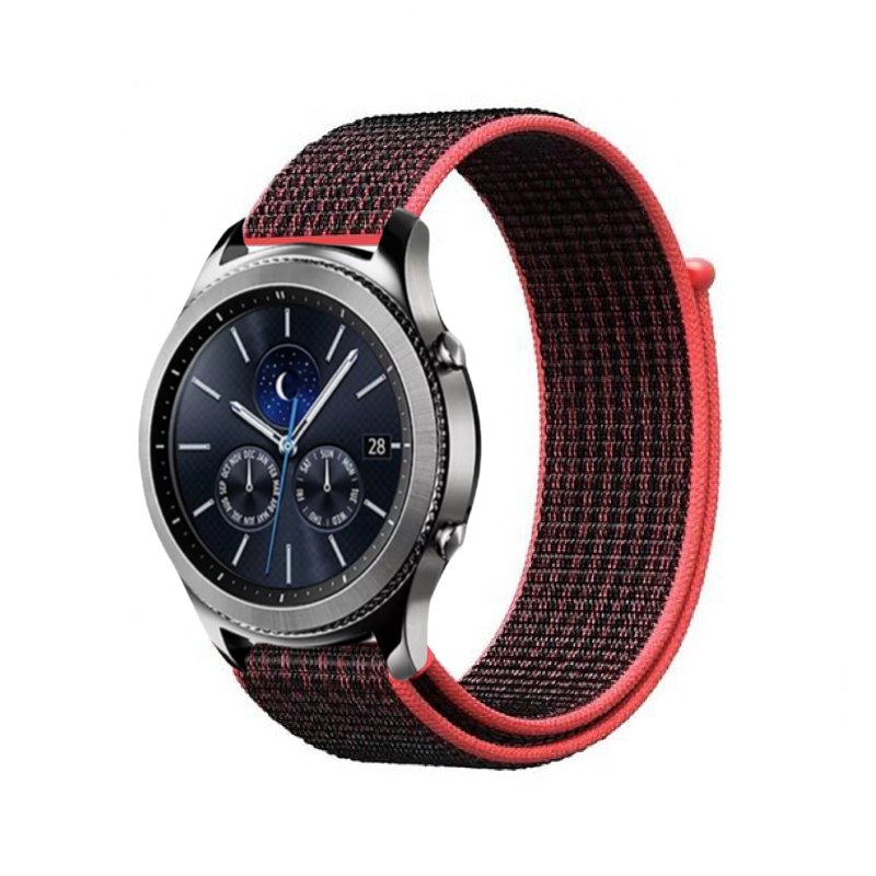 Black and Red Nylon Sport Universal Watch Loop Band on Samsung Gear S3 Classic Watch.