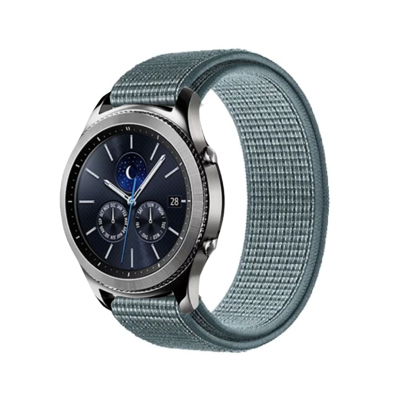 Celestial Teal Nylon Sport Universal Watch Loop Band on Samsung Gear S3 Classic Watch.