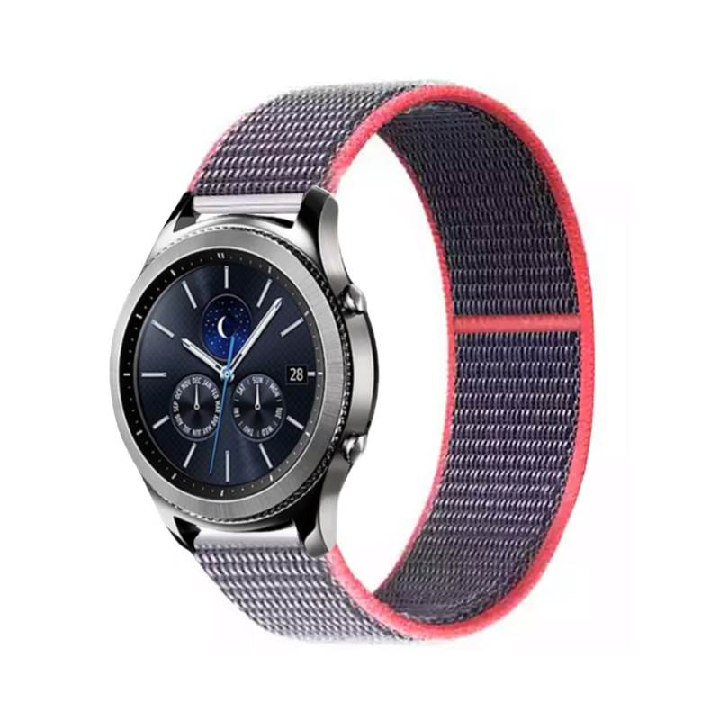 Denim Pink Nylon Sport Universal Watch Loop Band on Samsung Gear S3 Classic Watch.