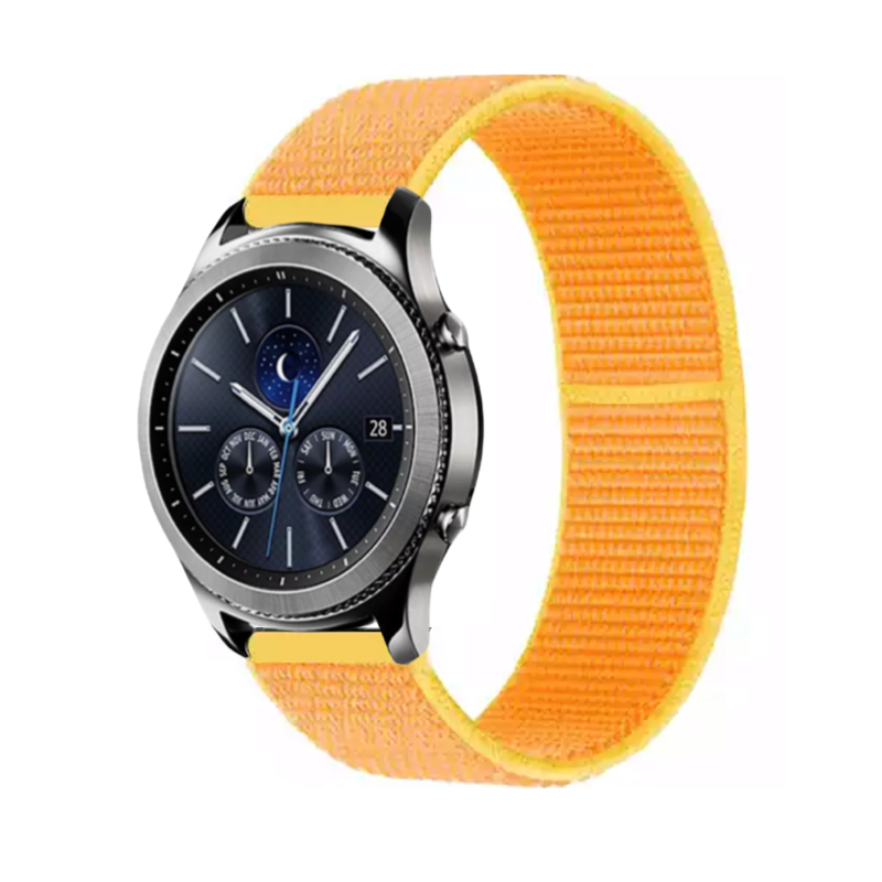 Mango Bright Yellow Orange Nylon Sport Universal Watch Loop Band on Samsung Gear S3 Classic Watch.