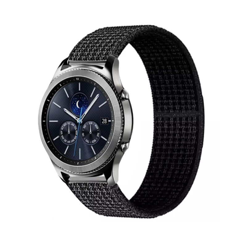 Obsidian Black Nylon Sport Universal Watch Loop Band on Samsung Gear S3 Classic Watch.