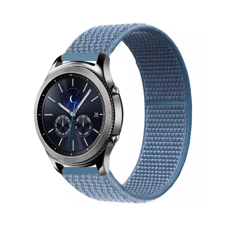 Ocean Blue Nylon Sport Universal Watch Loop Band on Samsung Gear S3 Classic Watch.