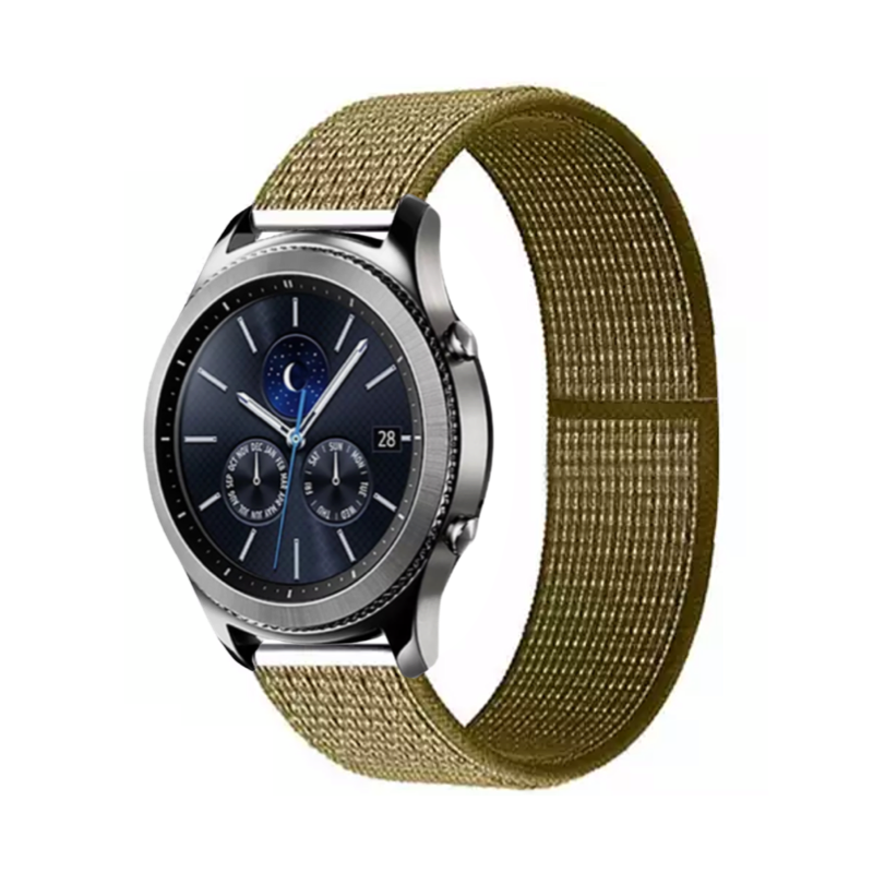 Olive Flak Nylon Sport Universal Watch Loop Band on Samsung Gear S3 Classic Watch.