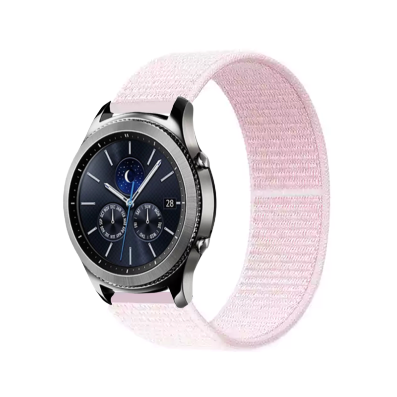 Pearl Pink Nylon Sport Universal Watch Loop Band on Samsung Gear S3 Classic Watch.