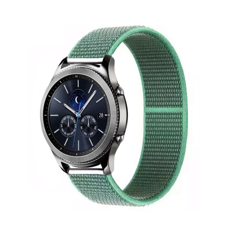 Spearmint Green Nylon Sport Universal Watch Loop Band on Samsung Gear S3 Classic Watch.