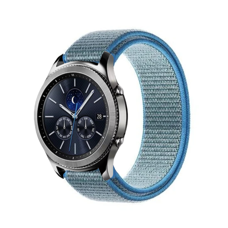 Tahoe Blue Nylon Sport Universal Watch Loop Band on Samsung Gear S3 Classic Watch.