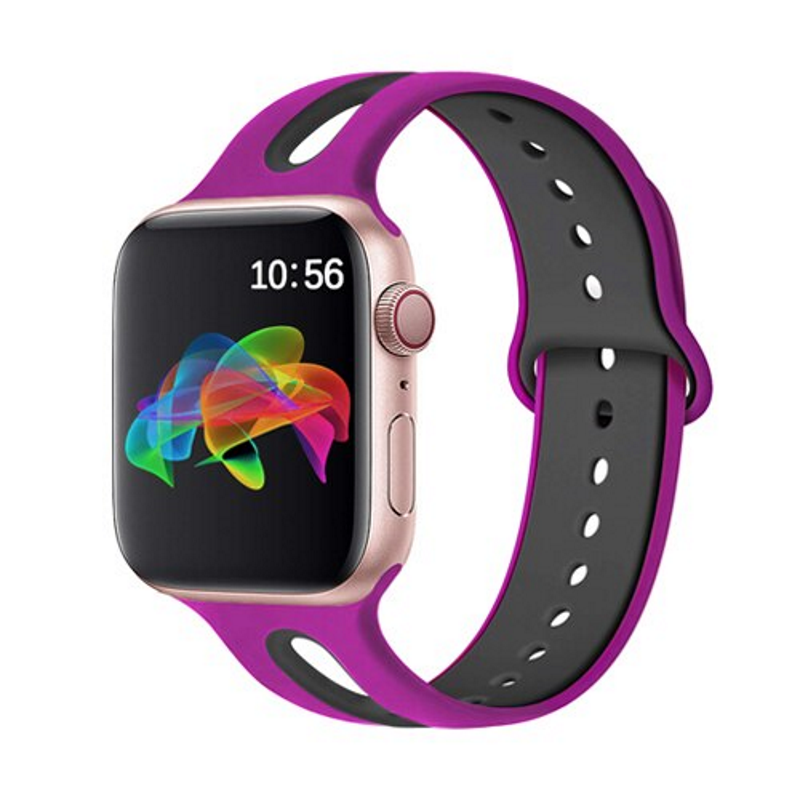 Purple and Black Open Style Silicone Sport Band for Apple Watch.