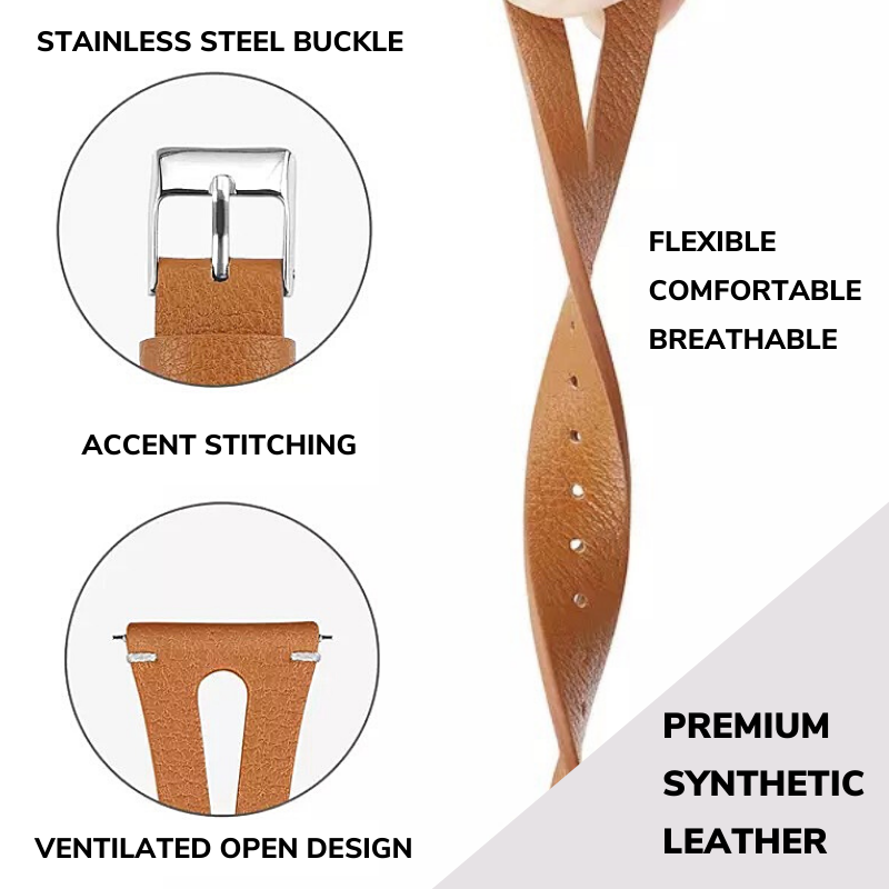 Open Style Slim Leather 22mm Universal Watch Band - Premium Synthetic Leather Features.
