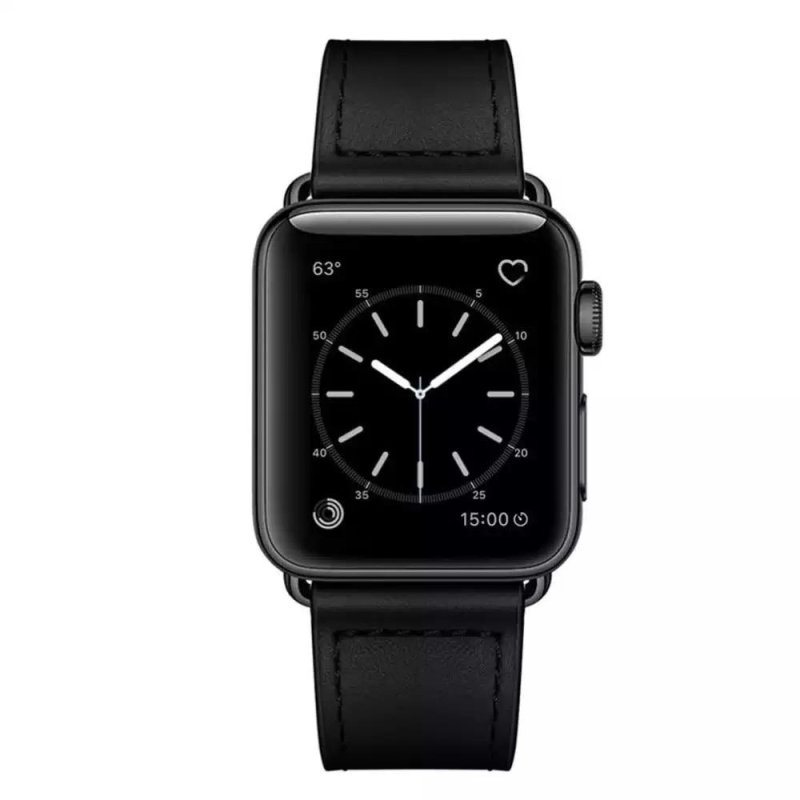 Black  Premium Leather Band for Apple Watch - Front View.