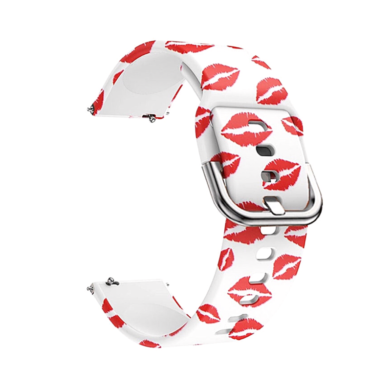 Red and White Kiss Printed Silicone Sport Universal 22mm Watch Band - Band View.
