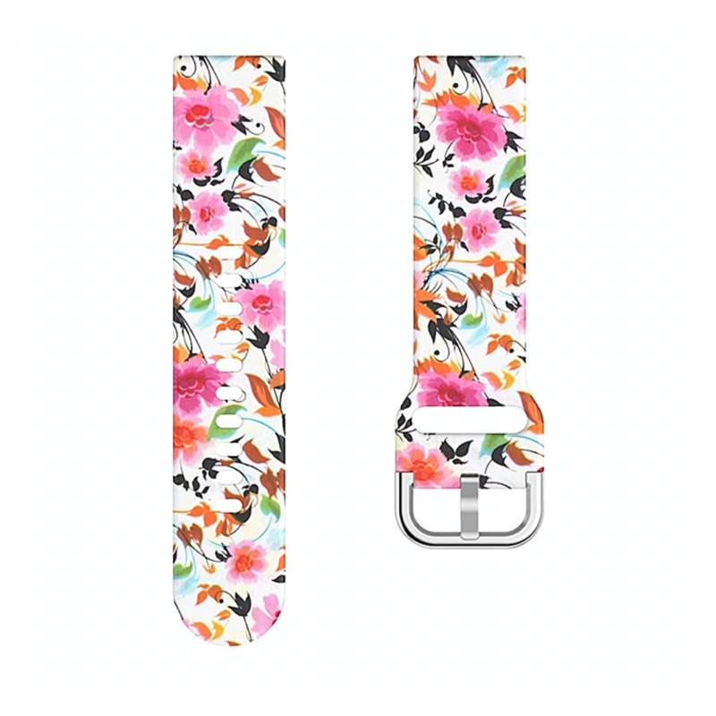 Multicolor Wildflower Printed Silicone Sport Universal 22mm Watch Band - Flat View.