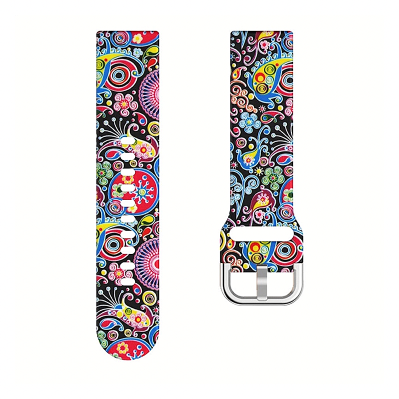 Multicolor Pop Printed Silicone Sport Universal 22mm Watch Band - Flat View.